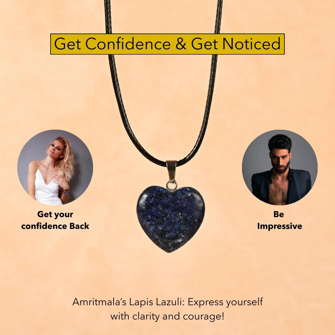 Amritmala Heart Pendant for Confidence in Communication (Genuine Lapis Lazuli) (For communication, self-expression, and relationship trust)