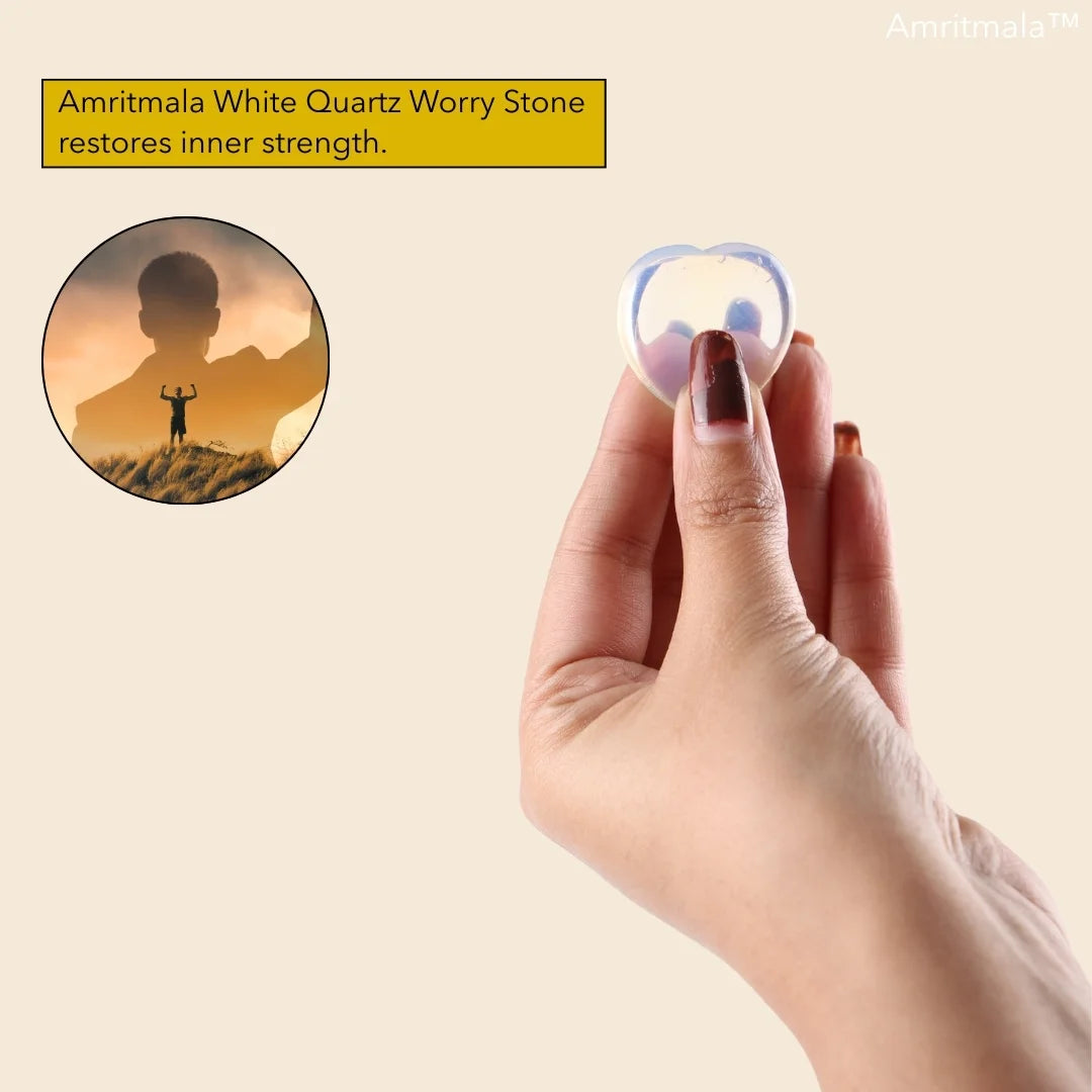 Amritmala Worry Stone for Inner Strength (Genuine White Quartz)