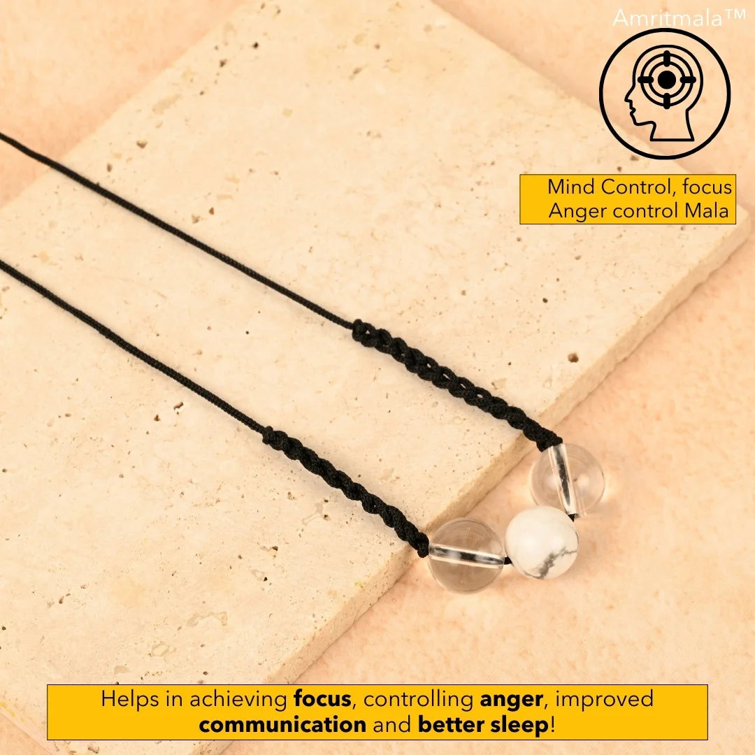 GENUINE HOWLITE WITH CLEAR QUARTZ AMRITMALA'S FOCUS, ANGER MANAGEMENT & MIND CONTROL MALA