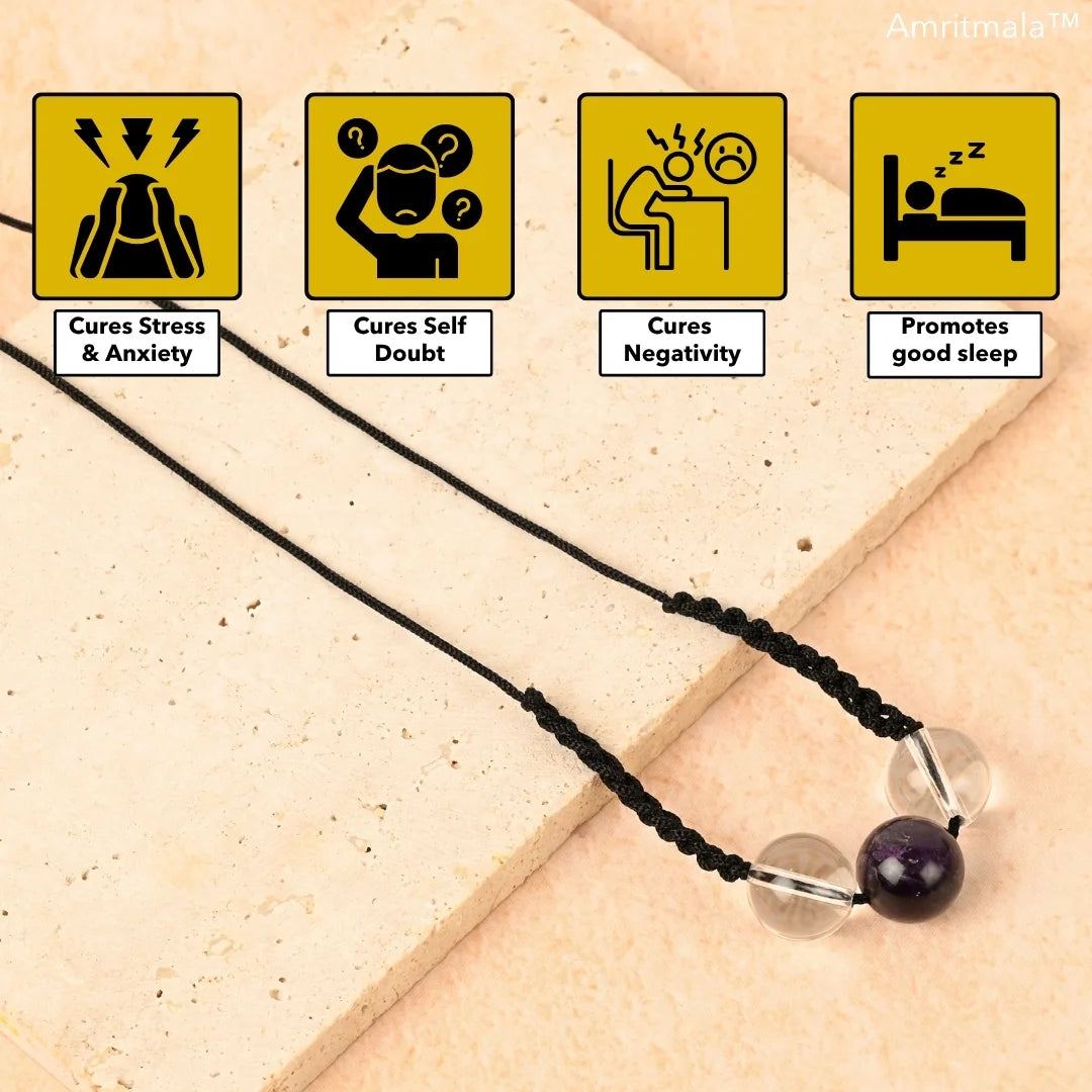 Amritmala for Stress, Anxiety & Sleep (Genuine Amethyst with Clear Quartz)