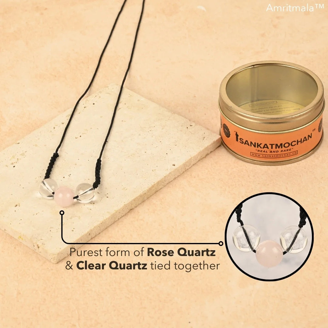 GENUINE ROSE QUARTZ WITH CLEAR QUARTZ : AMRITMALA'S LOVE & SELF AWARENESS MALA