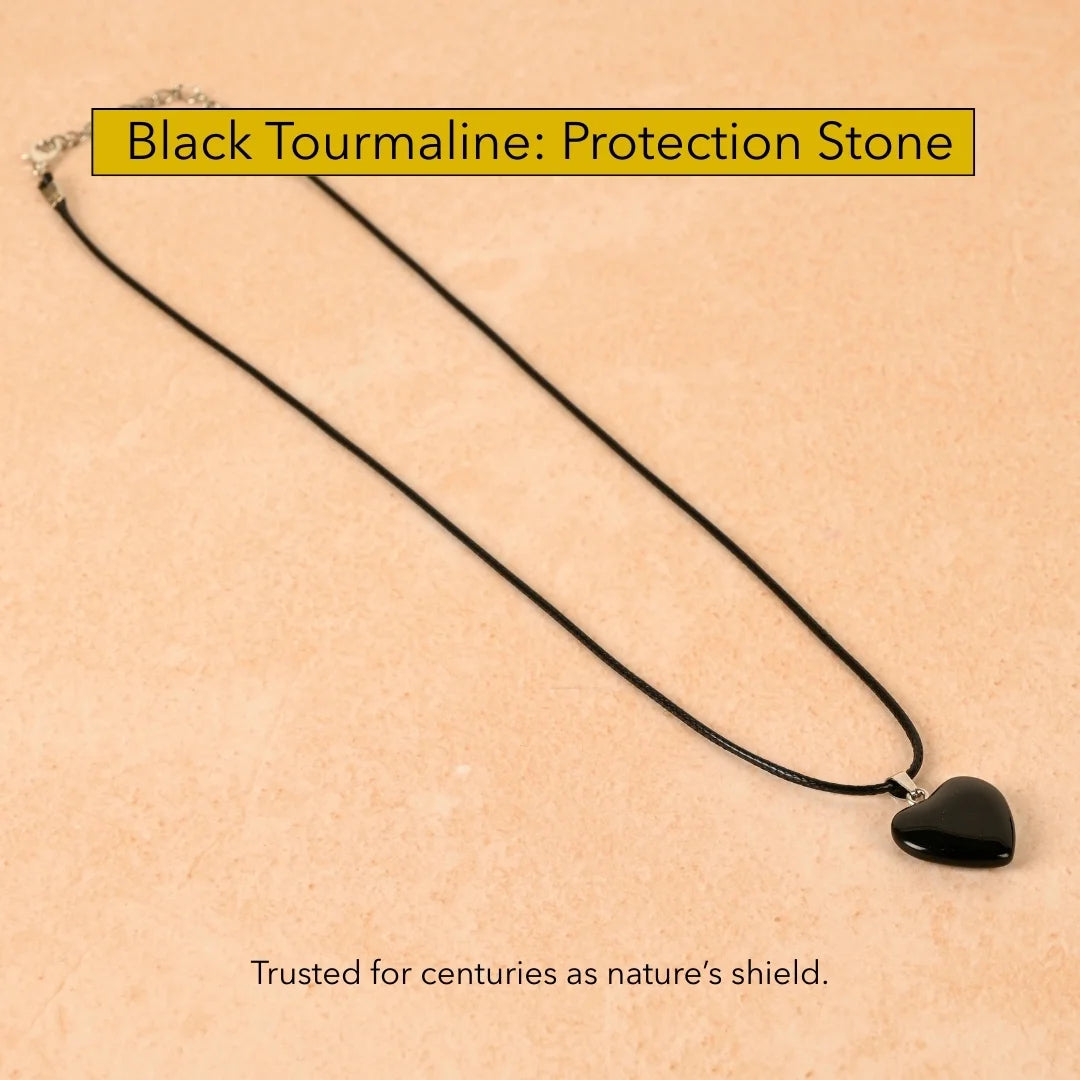 Amritmala Heart Pendant for Protection & Negativity Block (Genuine Black Tourmaline) (Care for evil eye, negativity, and emotional grounding)