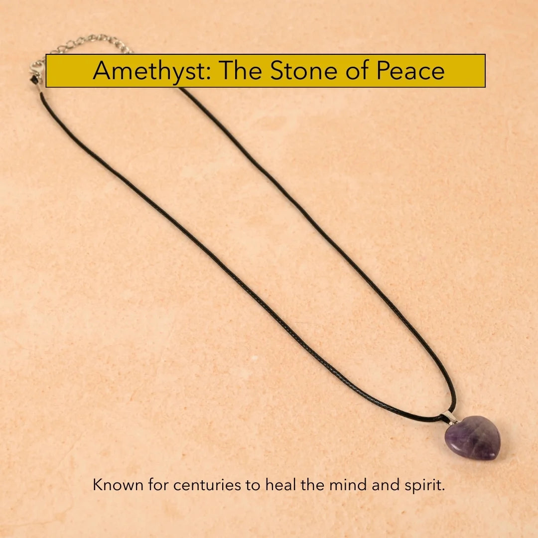 Amritmala Heart Pendant for Calm Mind & Sleep (Genuine Amethyst) (Care for stress, overthinking, anxiety, and sleepless nights)