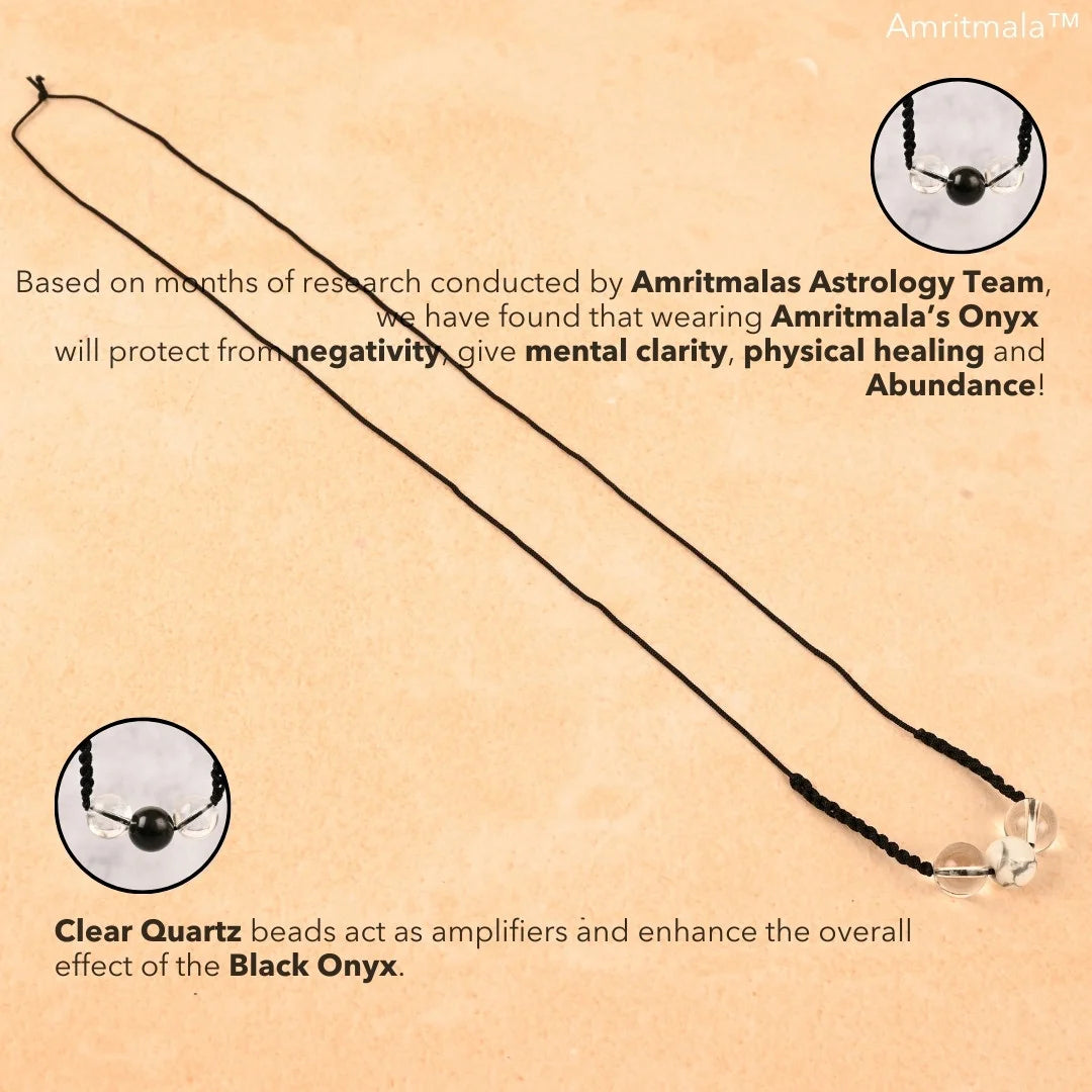 GENUINE BLACK ONYX WITH CLEAR QUARTZ AMRITMALA'S NEGATIVITY CONTROL AND WELL BEING MALA