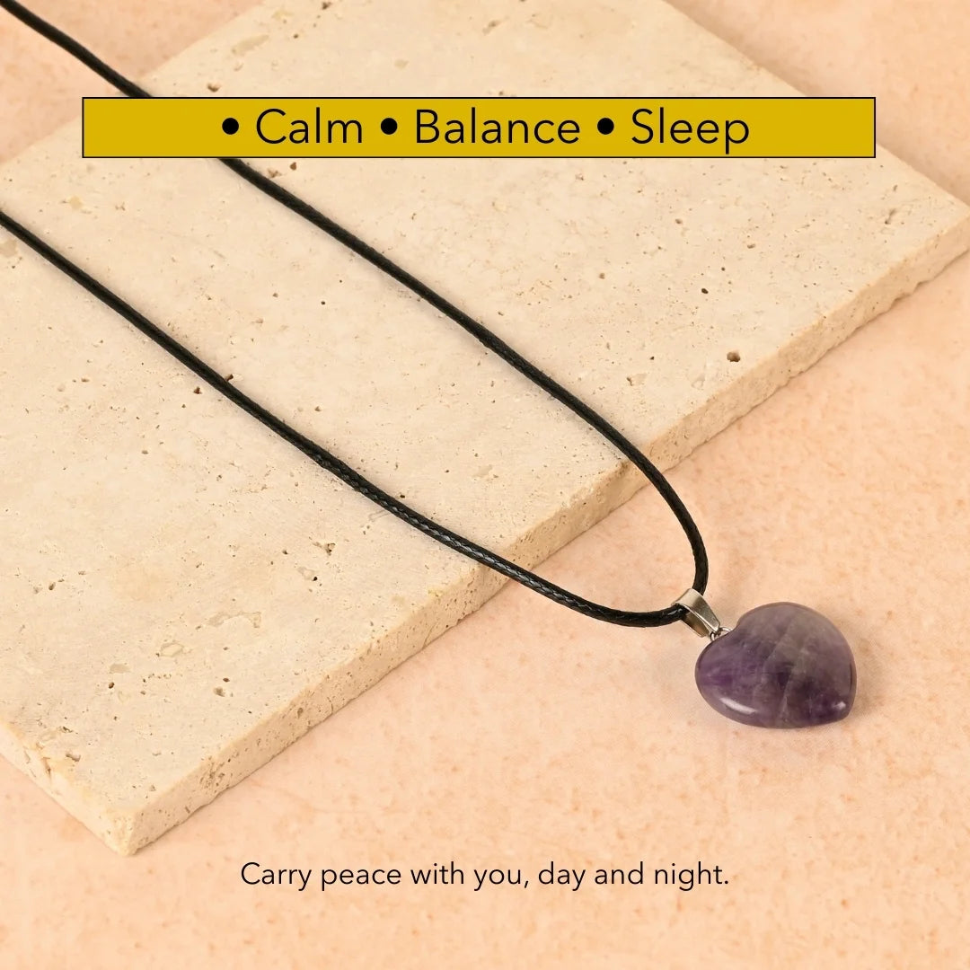 Amritmala Heart Pendant for Calm Mind & Sleep (Genuine Amethyst) (Care for stress, overthinking, anxiety, and sleepless nights)