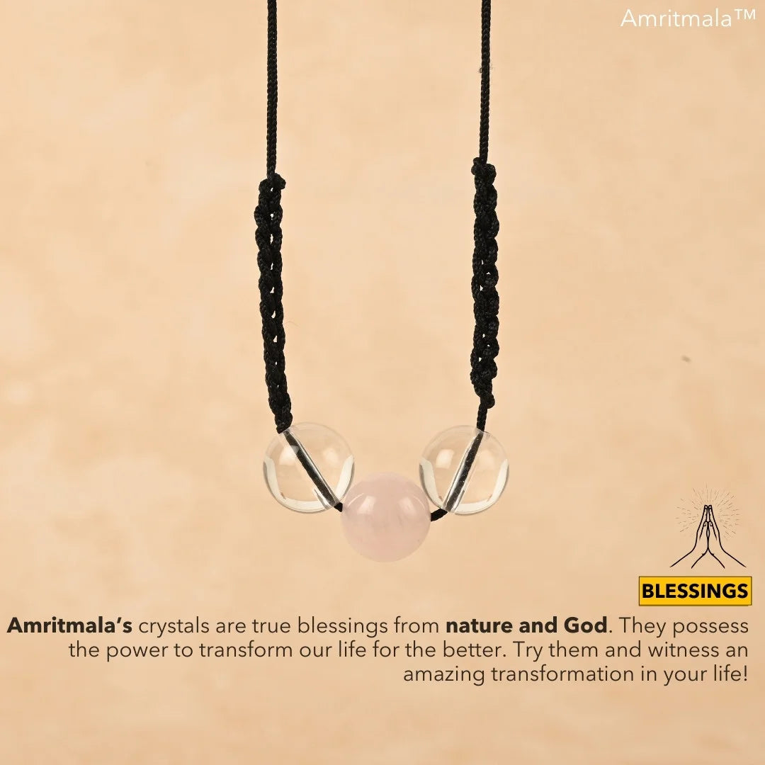 GENUINE ROSE QUARTZ WITH CLEAR QUARTZ : AMRITMALA'S LOVE & SELF AWARENESS MALA