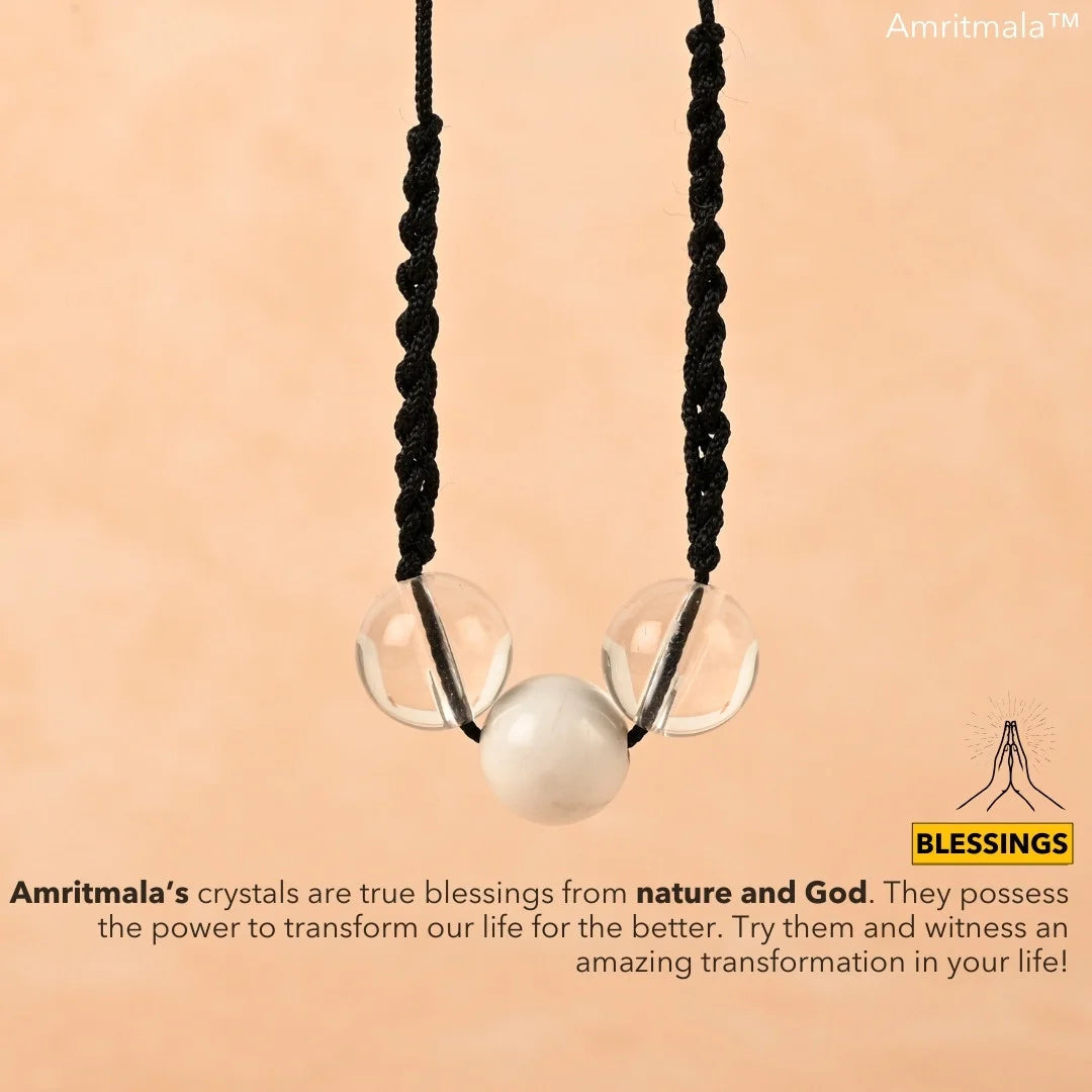 GENUINE HOWLITE WITH CLEAR QUARTZ AMRITMALA'S FOCUS, ANGER MANAGEMENT & MIND CONTROL MALA