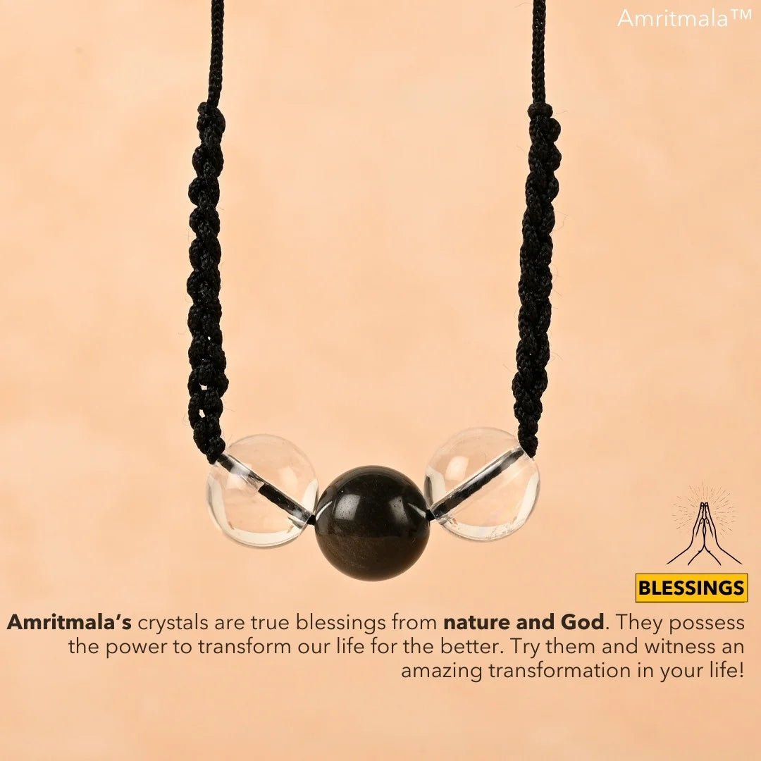 GENUINE BLACK ONYX WITH CLEAR QUARTZ AMRITMALA'S NEGATIVITY CONTROL AND WELL BEING MALA