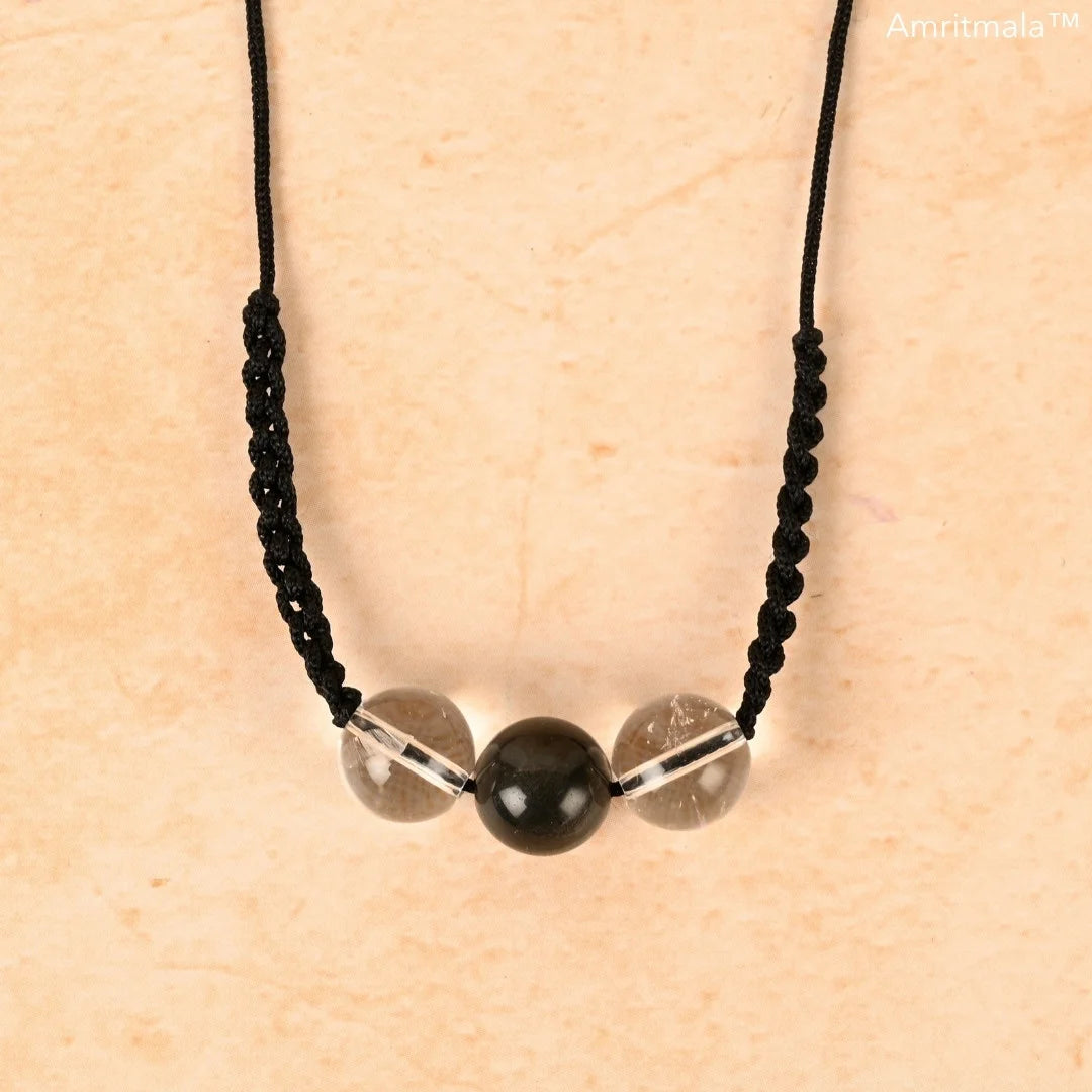 GENUINE BLACK ONYX WITH CLEAR QUARTZ AMRITMALA'S NEGATIVITY CONTROL AND WELL BEING MALA
