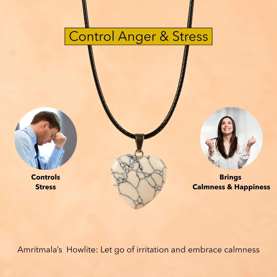 Amritmala Heart Pendant for Peace & Patience (Genuine Howlite) (Care for anger, stress relief, and emotional balance)