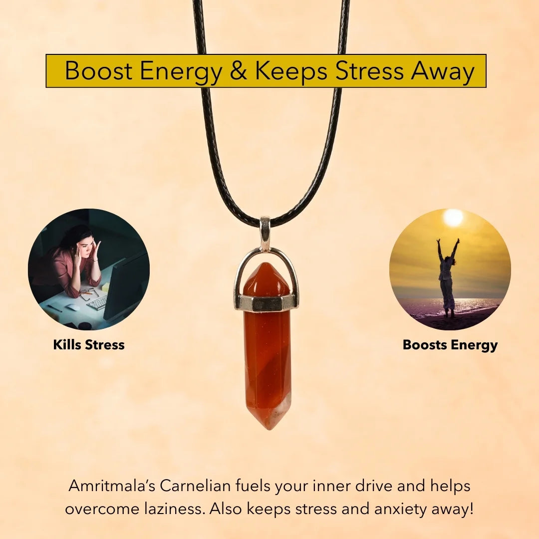 Amritmala for Stress, Depression, Energy & Motivation (Genuine Carnelian Pendant)