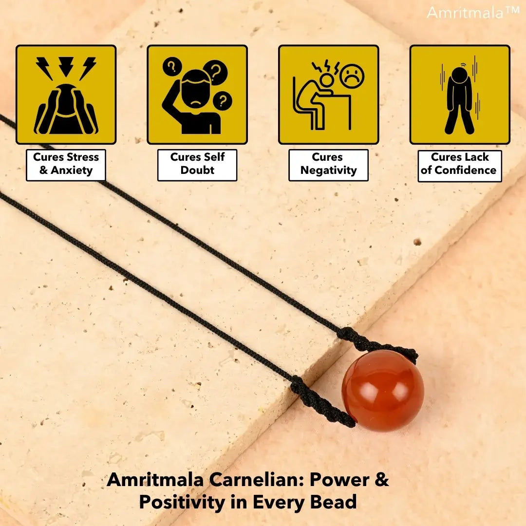 Amritmala for Stress & Negativity Relief, Building Confidece (Genuine Carnelian)