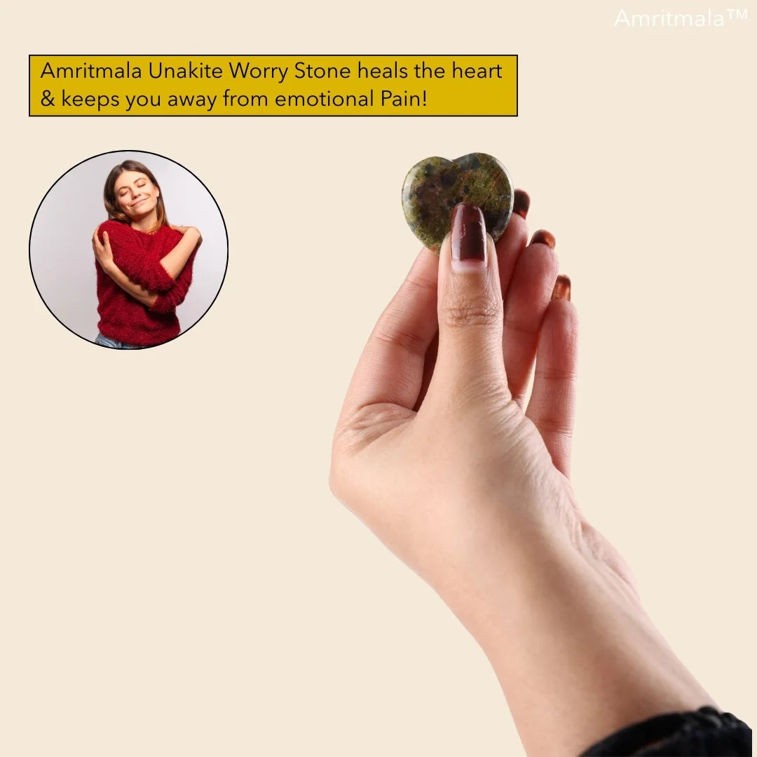 Amritmala Worry Stone for Emotional Healing (Genuine Unakite)