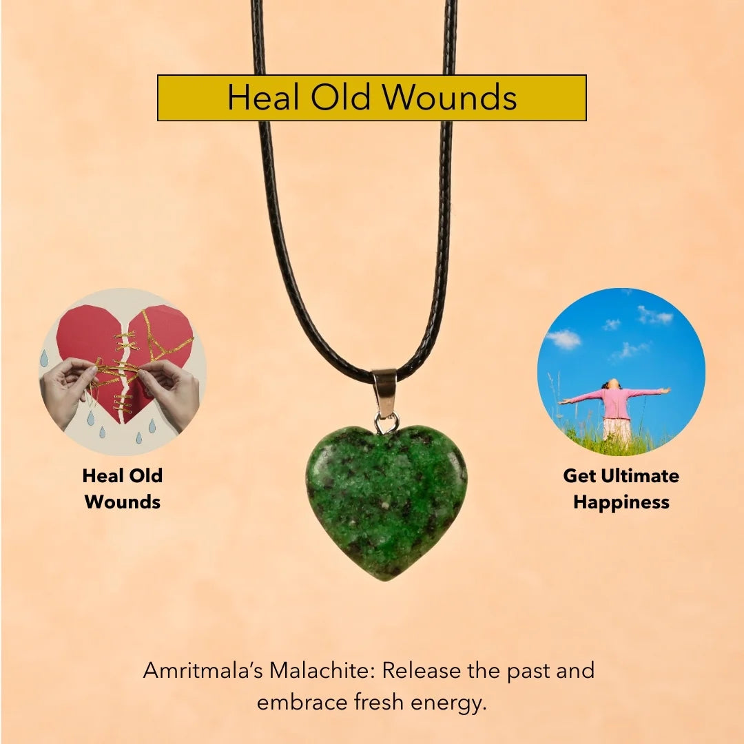 Amritmala Heart Pendant for Healing & Transformation (Genuine Malachite) (For emotional healing, inner strength, and overcoming challenges)
