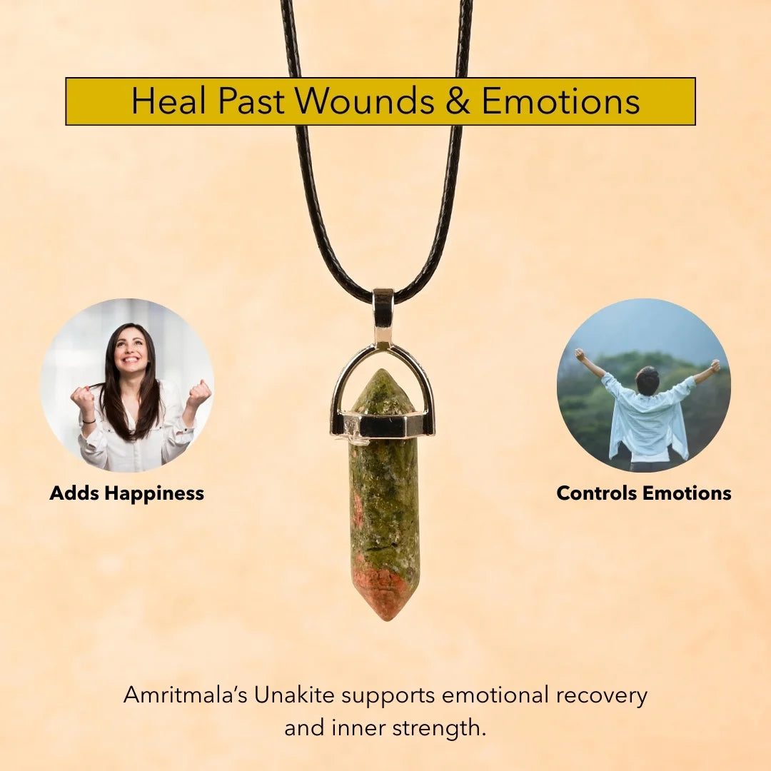 Amritmala for Emotional Healing (Genuine Unakite Pendant)