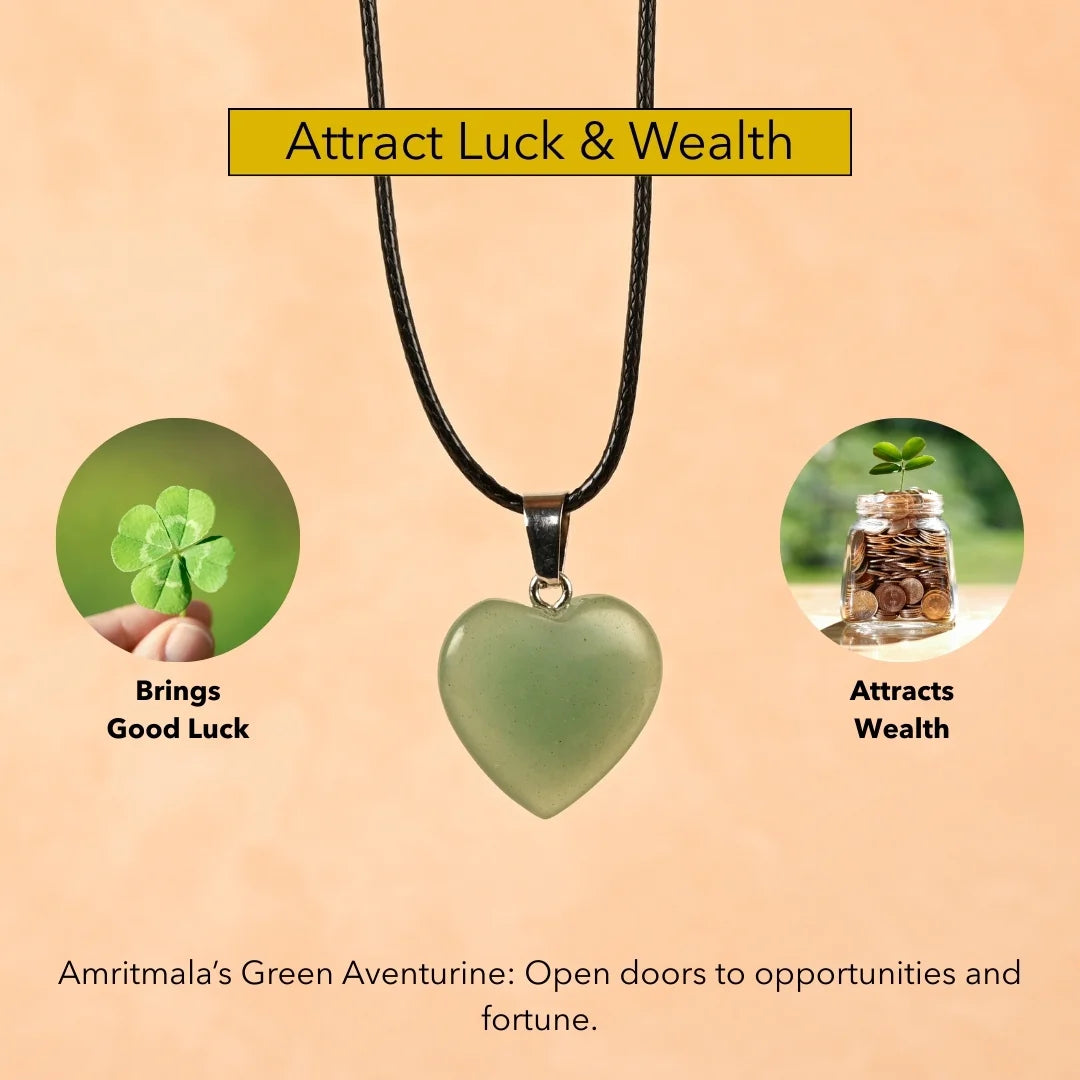 Amritmala Heart Pendant for Luck & Prosperity (Genuine Green Aventurine) (For money, career growth, and positive opportunities)