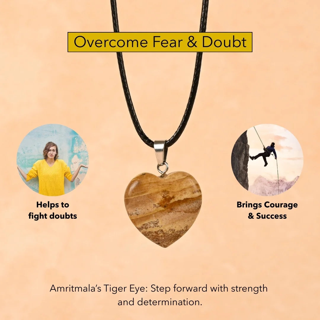 Amritmala Heart Pendant for Courage & Confidence (Genuine Tiger’s Eye) (Care for fear, self-doubt, and lack of willpower)