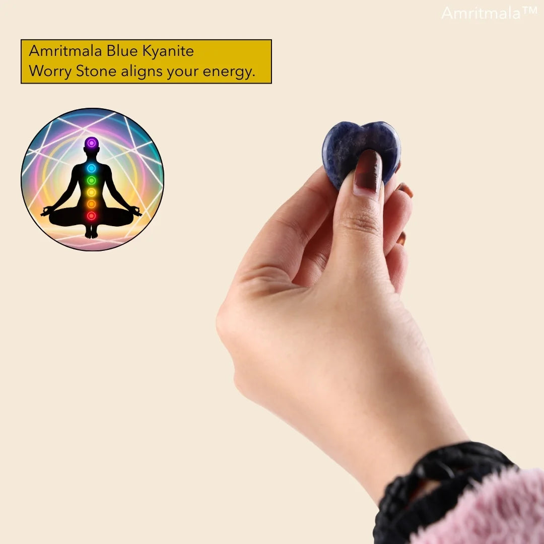 Amritmala Worry Stone for Confidence & Coomunication (Genuine Blue Kyanite)