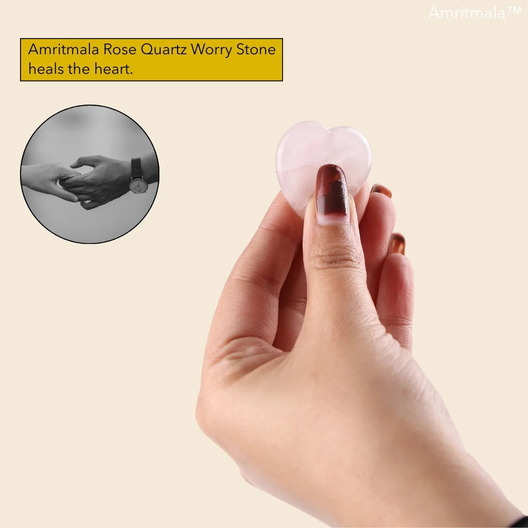 Amritmala Worry Stone for Love & Healing (Genuine Rose Quartz)