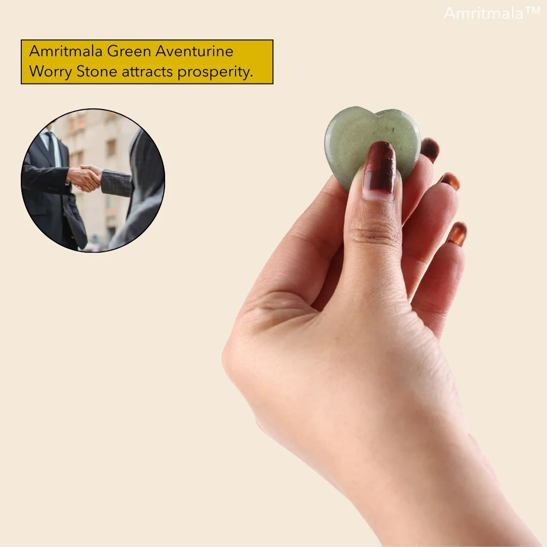Amritmala Worry Stone for Good Luck & Prosperity (Genuine Green Aventurine)