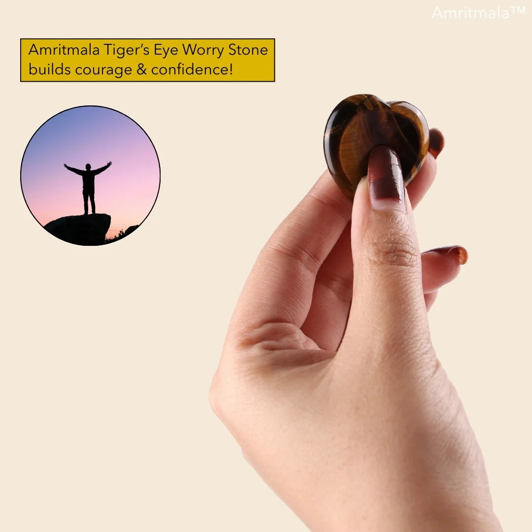 Amritmala Worry Stone for Courage & Success (Genuine Tiger’s Eye)