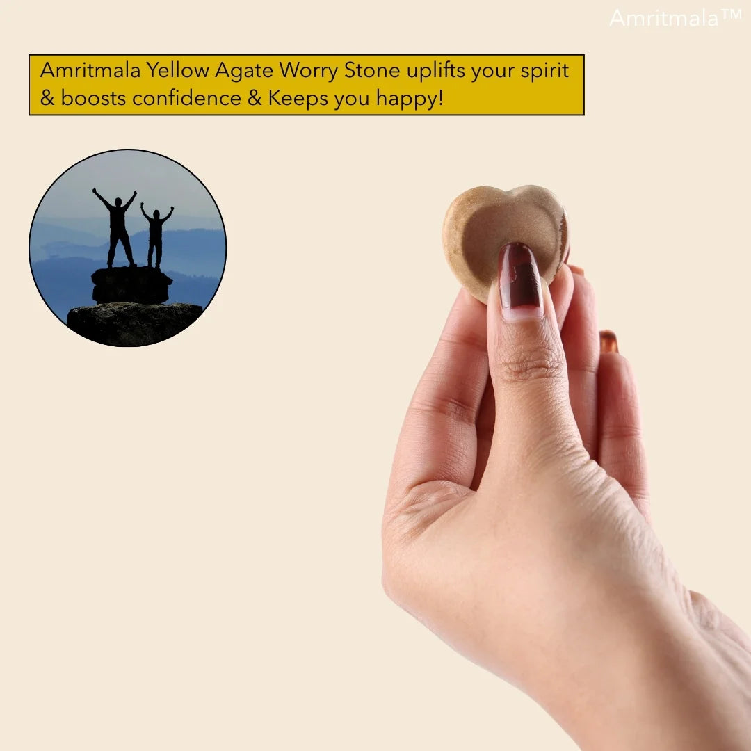 Amritmala Worry Stone for Joy & Confidence (Genuine Yellow Agate)