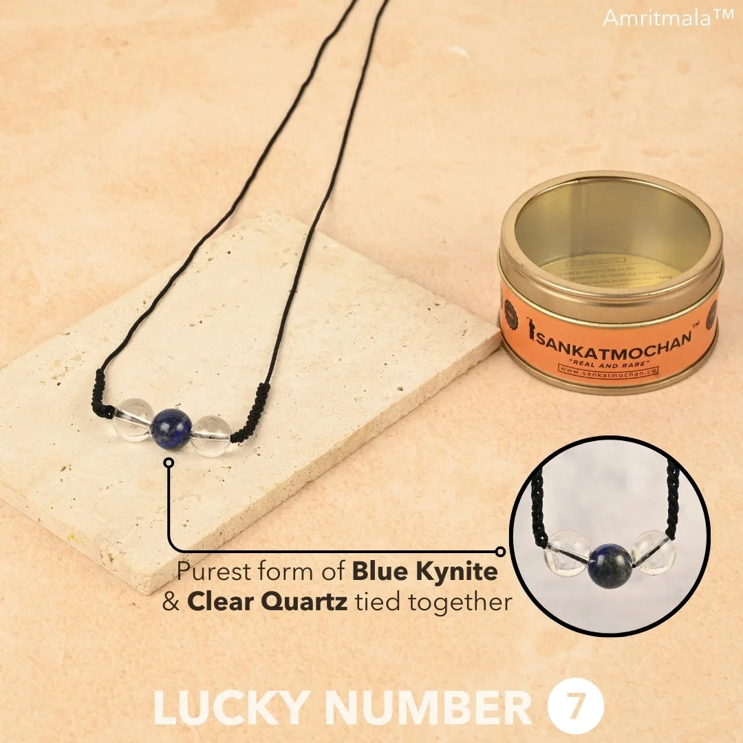BLUE KYNITE WITH CLEAR QUARTZ : AMRITMALA'S YEAR 2025 LUCKY MALA (FOR NUMBER 7)