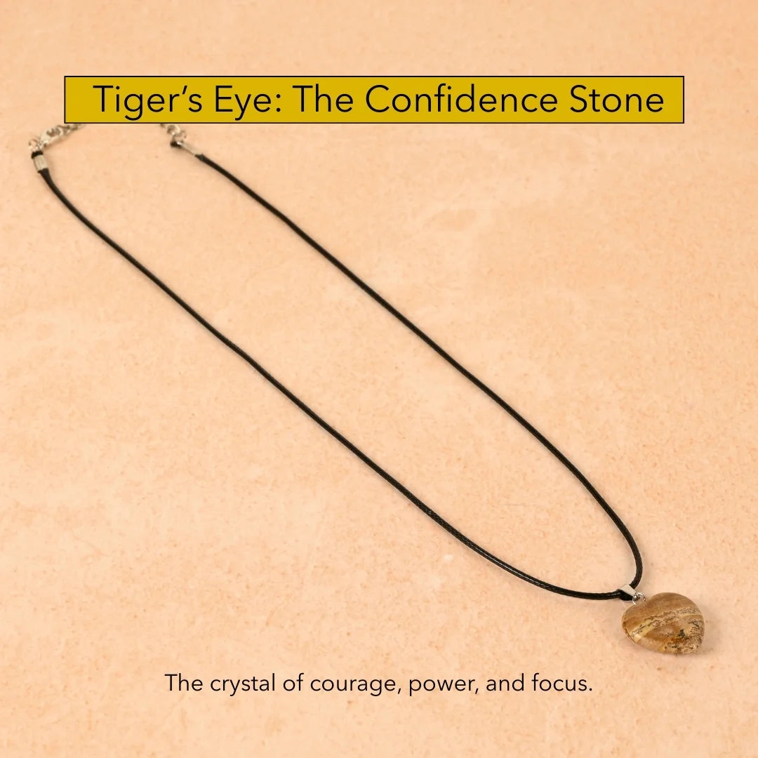 Amritmala Heart Pendant for Courage & Confidence (Genuine Tiger’s Eye) (Care for fear, self-doubt, and lack of willpower)