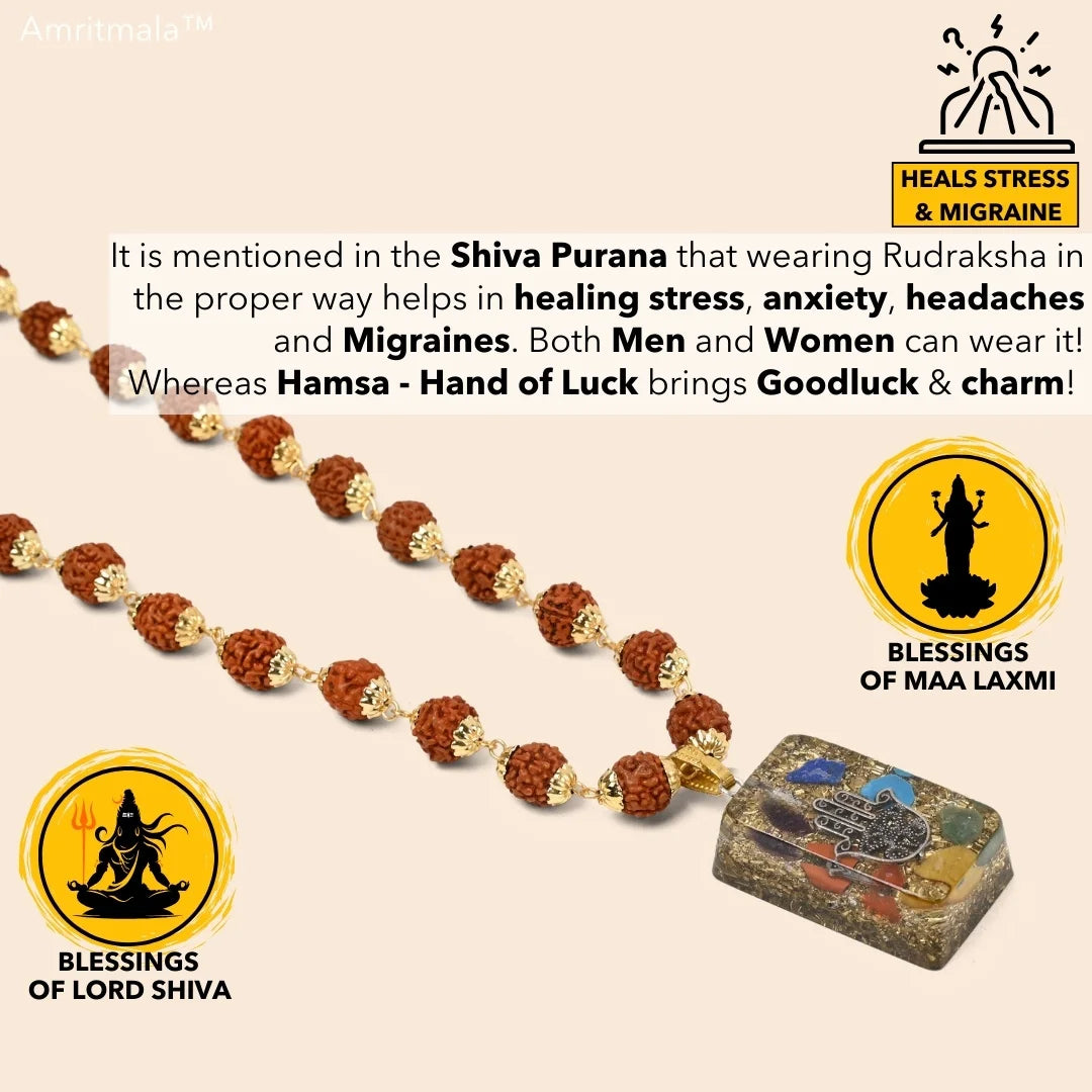 HAMSA LUCKY HANDMALA (Power of Rudraksha & Lucky Hand)