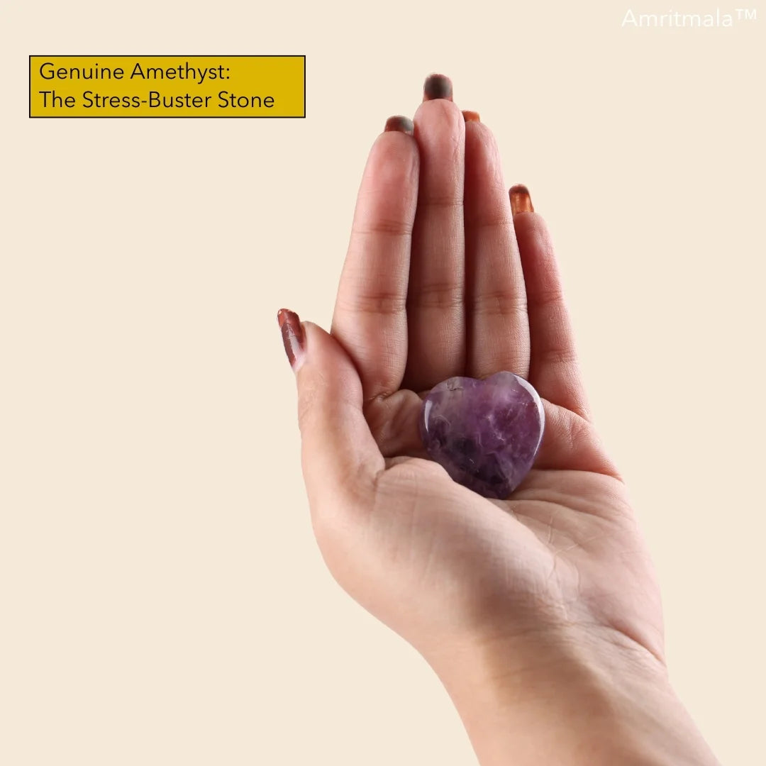 Amritmala Worry Stone for Calm Mind & Sleep (Genuine Amethyst)