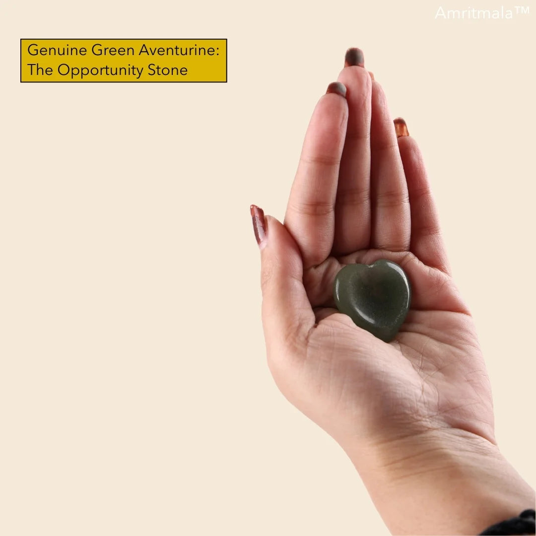 Amritmala Worry Stone for Good Luck & Prosperity (Genuine Green Aventurine)