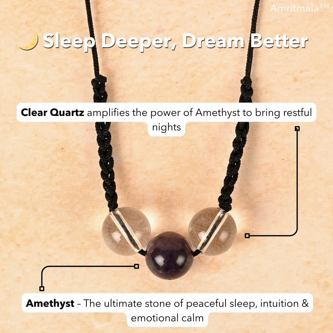 Amritmala for Sleep Issues (Genuine Amethyst with Clear Quatz)