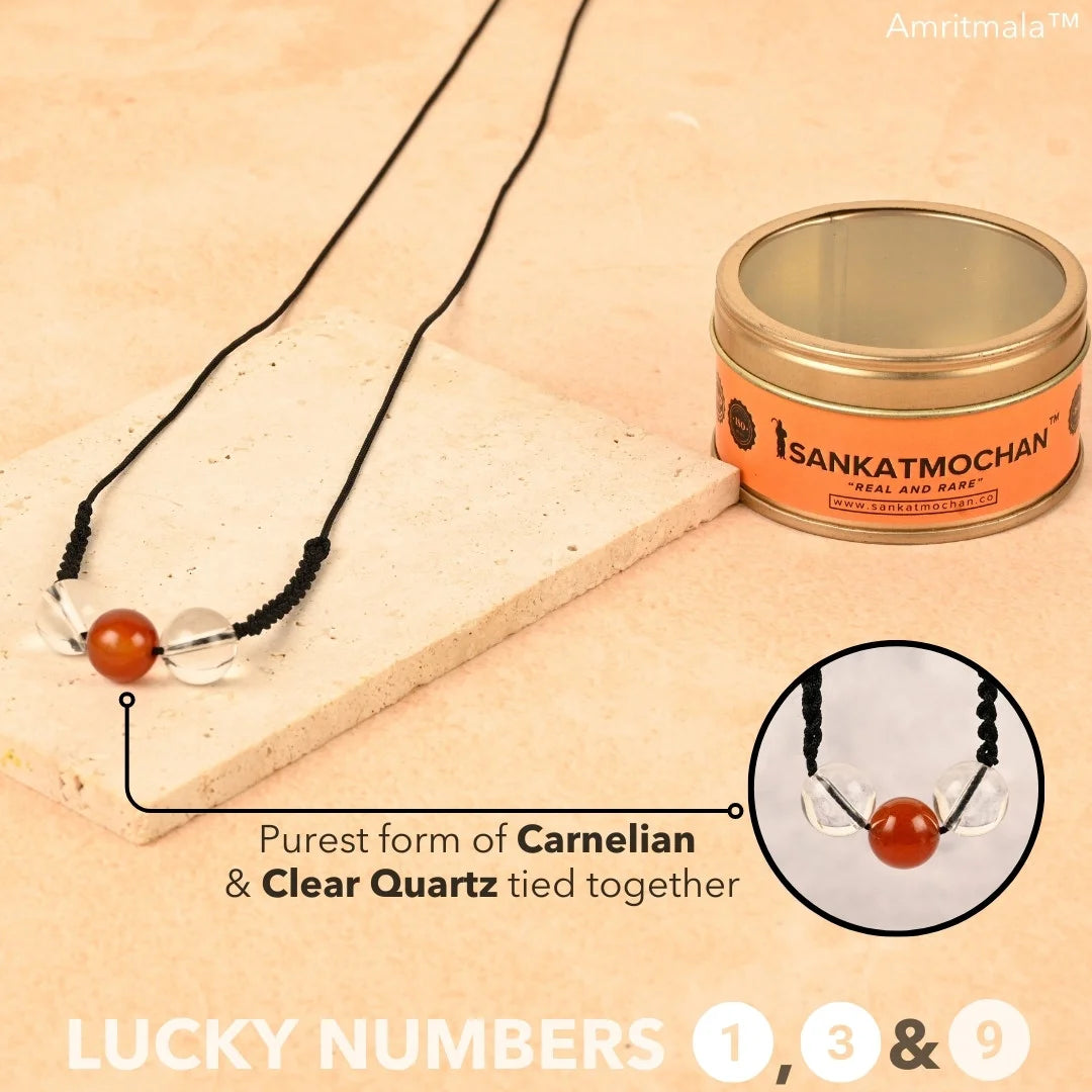 CARNELIAN  WITH CLEAR QUARTZ : AMRITMALA'S YEAR 2025 LUCKY MALA (FOR NUMBER 1, 3 & 9)