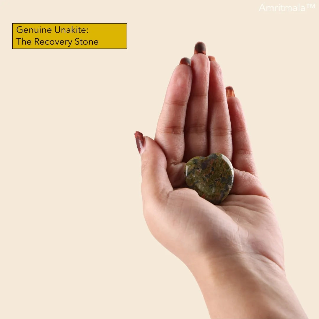 Amritmala Worry Stone for Emotional Healing (Genuine Unakite)