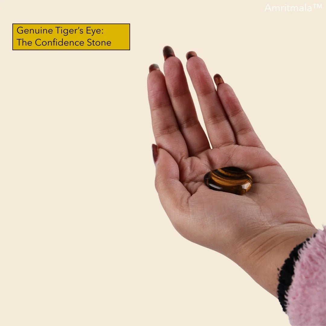 Amritmala Worry Stone for Courage & Success (Genuine Tiger’s Eye)