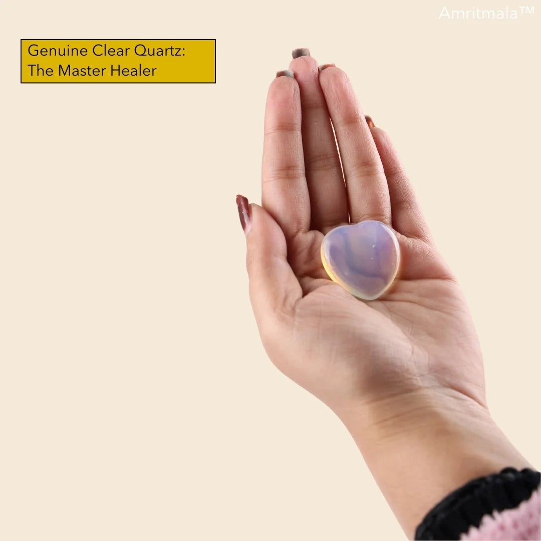 Amritmala Worry Stone for Focus & Clarity (Genuine Clear Quartz)