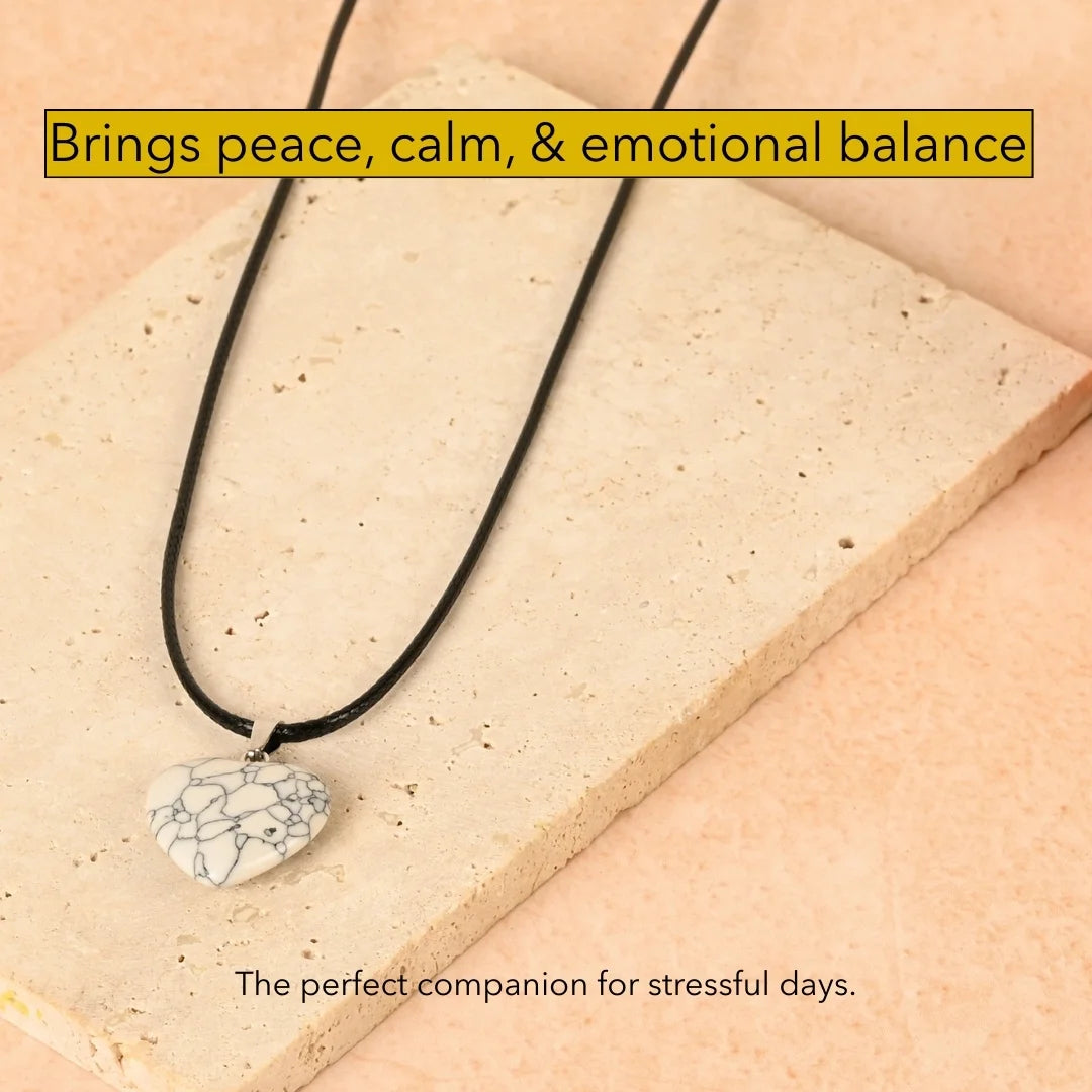Amritmala Heart Pendant for Peace & Patience (Genuine Howlite) (Care for anger, stress relief, and emotional balance)