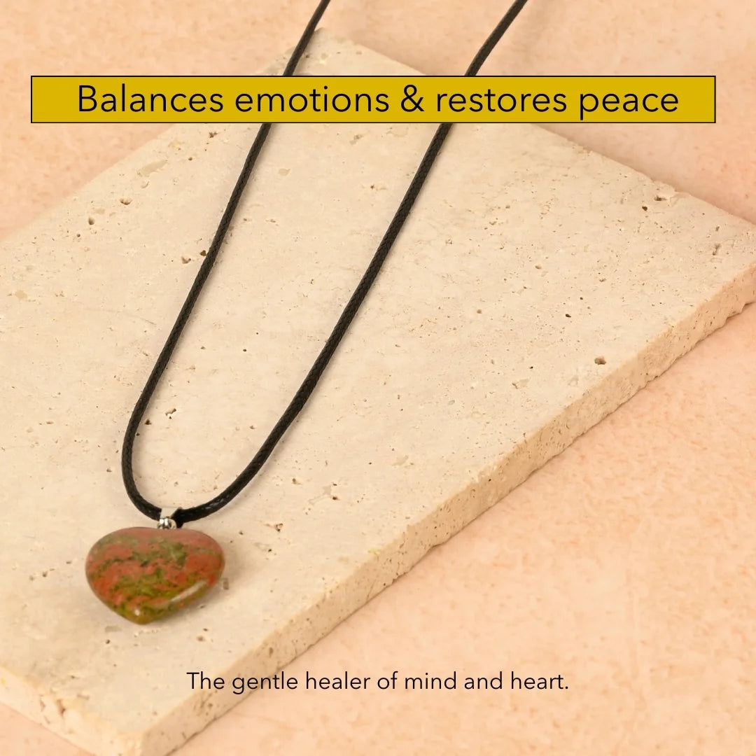 Amritmala Heart Pendant for Emotional Healing & Balance (Genuine Unakite) (Care for past wounds, trauma recovery, and emotional stability)