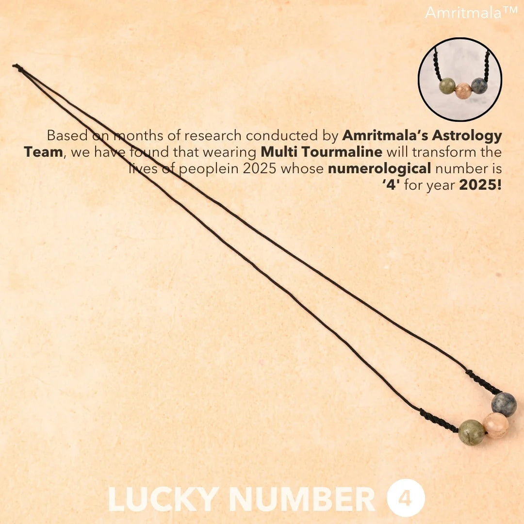 MULTI TOURMALINE WITH CLEAR QUARTZ : AMRITMALA'S YEAR 2025 LUCKY MALA (FOR NUMBER 4)