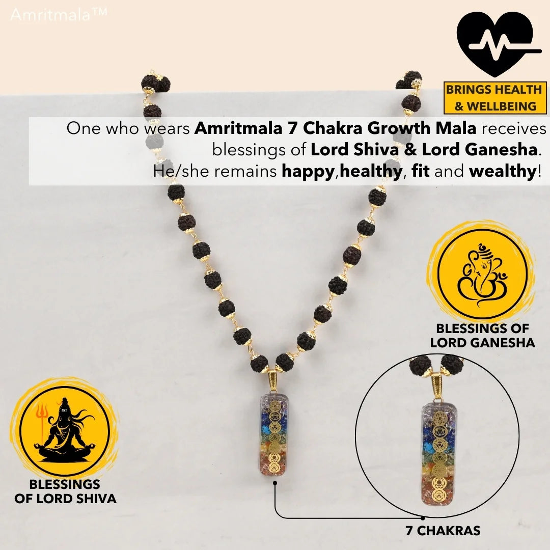 AMRITMALA'S SEVEN CHAKRA GROWTH MALA (POWER OF RUDRAKSHA & SEVEN CHAKRA)