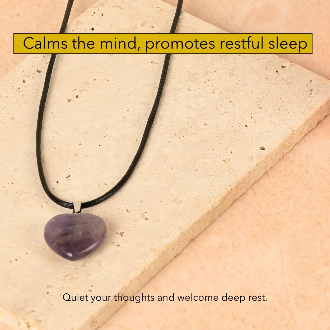 Amritmala Heart Pendant for Calm Mind & Sleep (Genuine Amethyst) (Care for stress, overthinking, anxiety, and sleepless nights)