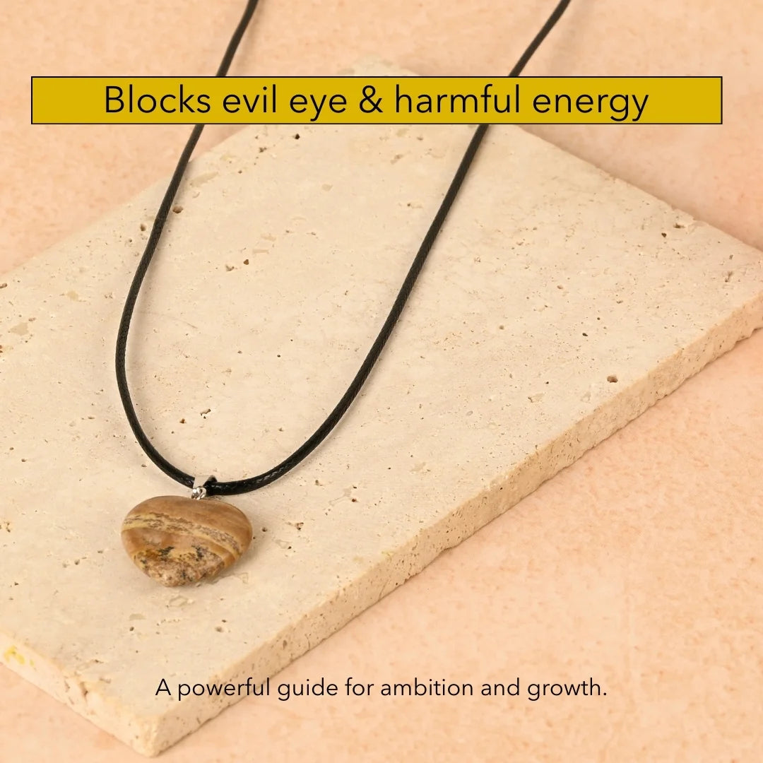 Amritmala Heart Pendant for Courage & Confidence (Genuine Tiger’s Eye) (Care for fear, self-doubt, and lack of willpower)