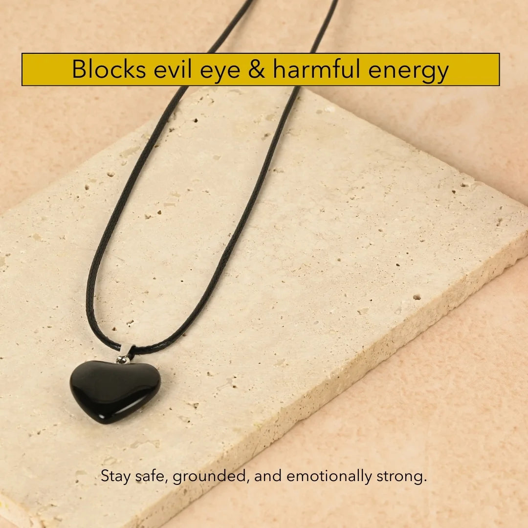 Amritmala Heart Pendant for Protection & Negativity Block (Genuine Black Tourmaline) (Care for evil eye, negativity, and emotional grounding)