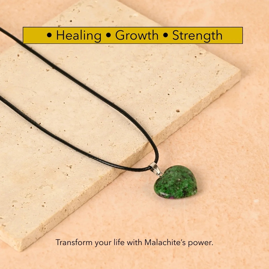 Amritmala Heart Pendant for Healing & Transformation (Genuine Malachite) (For emotional healing, inner strength, and overcoming challenges)