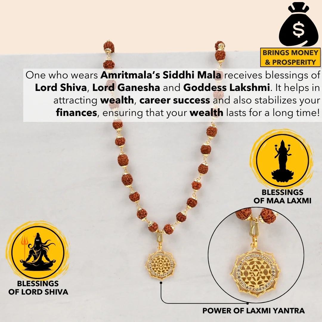 AMRITMALA'S SIDDHI MALA (POWERFUL COMBINATION OF REAL RUDRAKSHA & LAXMI YANTRA)