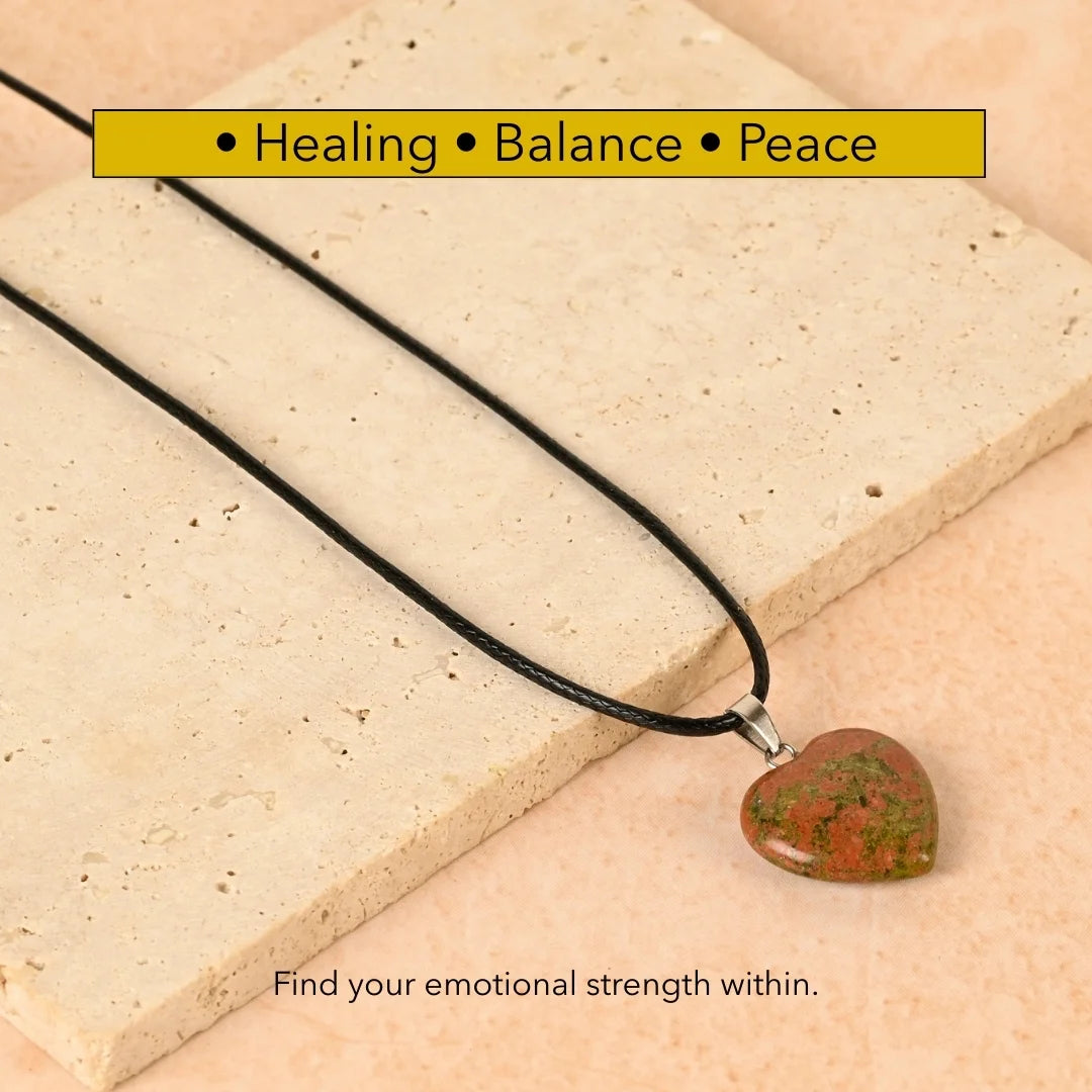 Amritmala Heart Pendant for Emotional Healing & Balance (Genuine Unakite) (Care for past wounds, trauma recovery, and emotional stability)