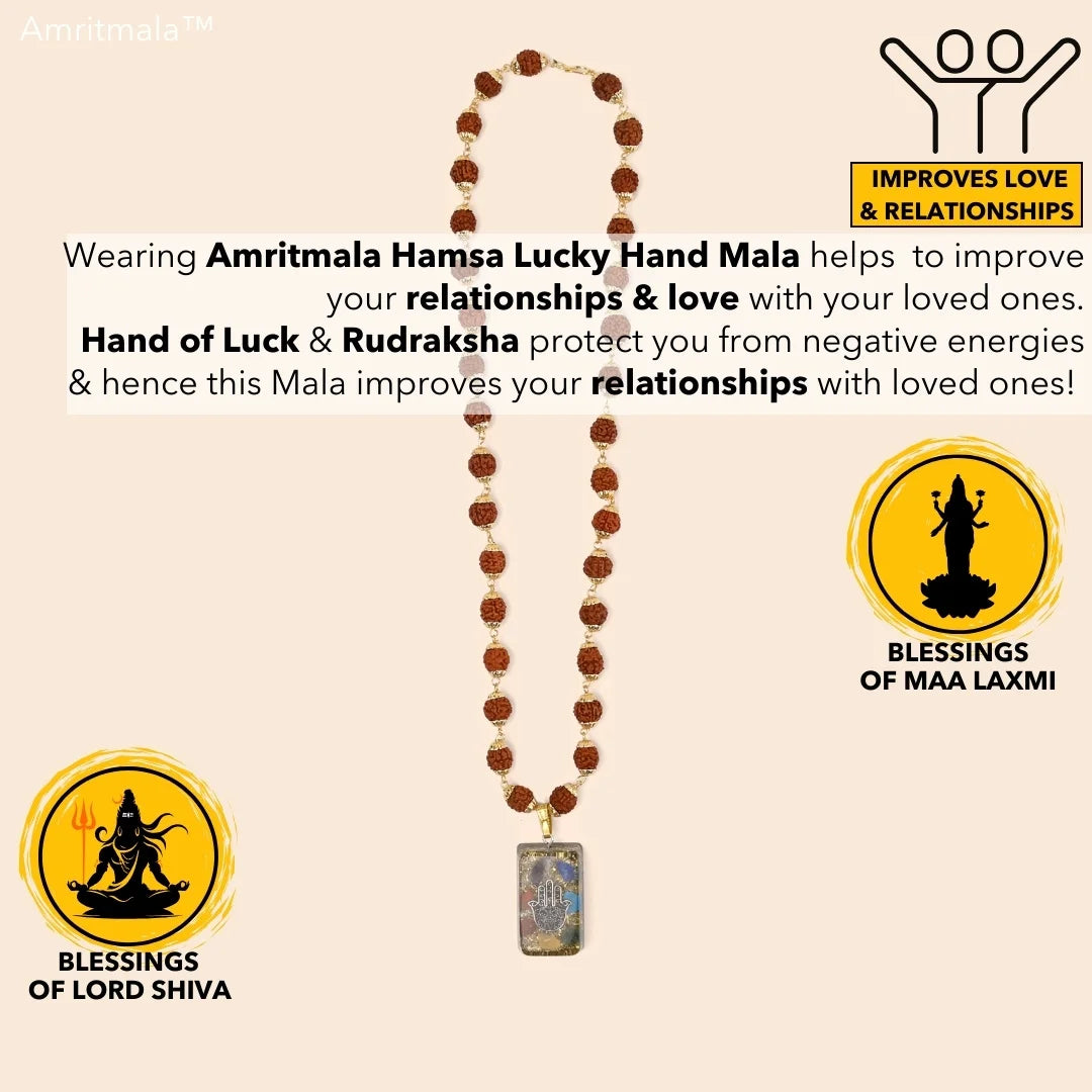 HAMSA LUCKY HANDMALA (Power of Rudraksha & Lucky Hand)