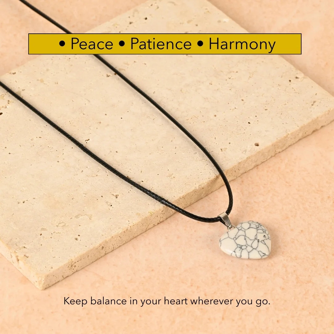Amritmala Heart Pendant for Peace & Patience (Genuine Howlite) (Care for anger, stress relief, and emotional balance)