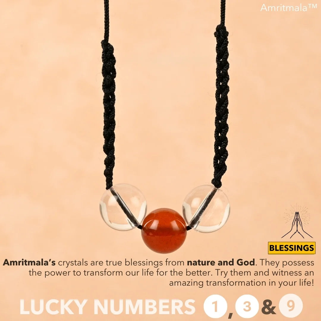 CARNELIAN  WITH CLEAR QUARTZ : AMRITMALA'S YEAR 2025 LUCKY MALA (FOR NUMBER 1, 3 & 9)