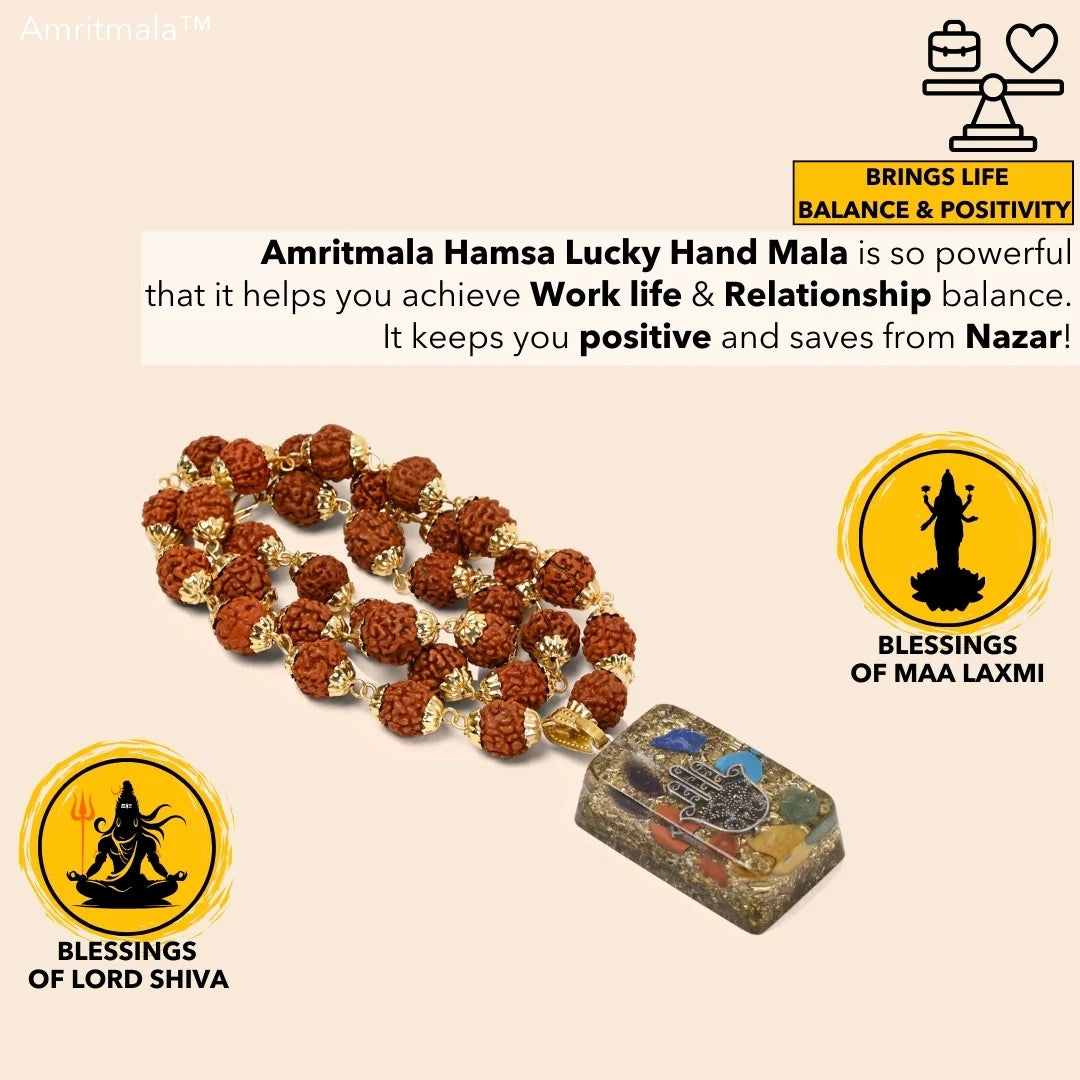 HAMSA LUCKY HANDMALA (Power of Rudraksha & Lucky Hand)